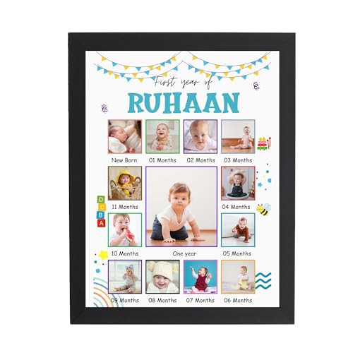 Image of ASHVAH 12 Months Baby Boy Photo Frame 01st Birthday One Year Personalized 12 Images With Texts Best Gift (BABY 12 MONTH) - 127
