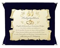 60. Hochzeitsjubiläum – Geschenk zur Diamantenen Hochzeit für Eltern, Großeltern & Freunde – Elegante vergoldete Pergamenttafel in Samtbox – Besondere Erinnerung zum Ehejubiläum (Blau, 60 Hochzeit)