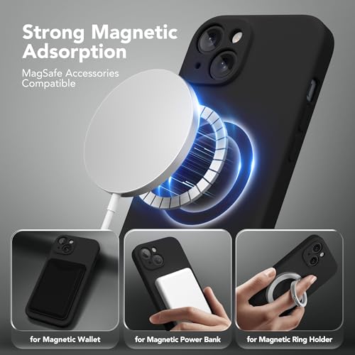 Image of Magnetic for iPhone 15 Plus Case, Compatible with MagSafe, [Full Camera Protection][Screen Protector] Silicone Shockproof Protective Phone Case for iPhone 15 Plus 6.7 inch, Black