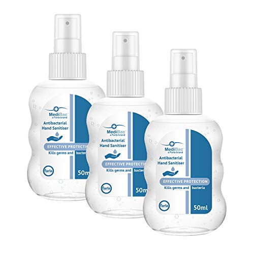 MediBac Antibacterial Hand Sanitiser Pocket Spray Bottle 50ml | Pack of 3 | Non Sticky | 50-70% Alcohol