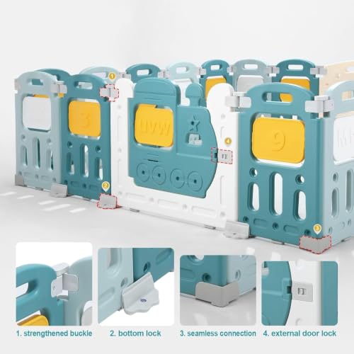 Image of Baybee Train Kids Playpen for Babies | Foldable Baby Play Area Indoor Setup with Safety Lock, Writing Board & Double Knob | Outdoor Play Pen for Kids for 0-5 Years | Portable Baby Activity Playards for Toddlers (18 Panels)