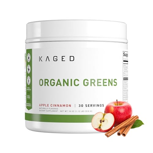 Image of Kaged Organic Greens Powder | Apple Cinnamon | Outlive 100 Superfood & Greens Powder | Apple Cider Vinegar, Supergreens, Ashwagandha | Vitamins & Minerals | Supplements for Men & Women | 30 Servings