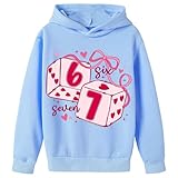 Generisch Lässiger Kapuzenpullover mit einzigartigem Valentinstags-Print, lässiges Sweatshirt mit Rundhalsausschnitt für Mädchen Jungen, Kinder- Jugendmode (Sky Blue, 9-10 Years)