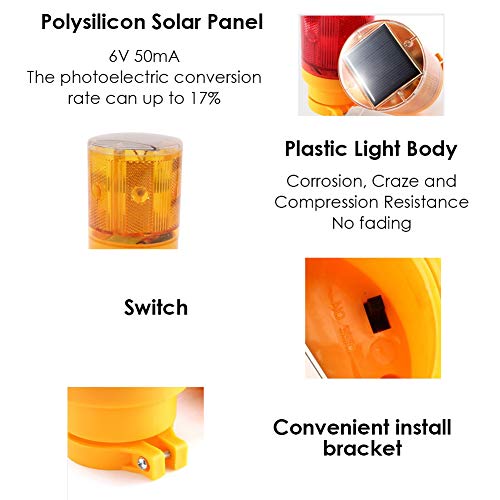 Aolyty Led Solar Strobe Warning Light Flashing Construction Safety Road Barricade Traffic Automatic Vehicle Signal Beacon Lamp Waterproof Automatically Turn On (Yellow) #TOP2