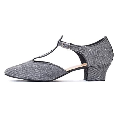 Katz Dancewear Ladies Girls Black Graphite Glitter Cuban Heel Dance Greek Sandal Ballroom Practice Shoes (4 UK) Cover
