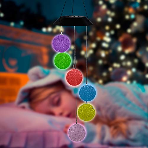 MorTime Solar Crystal Ball Wind Chime, Color Changing Mobile LED Solar Wind Chime Outdoor Mobile Hanging Patio Light, Porch, Deck, Garden Decor (2PC)