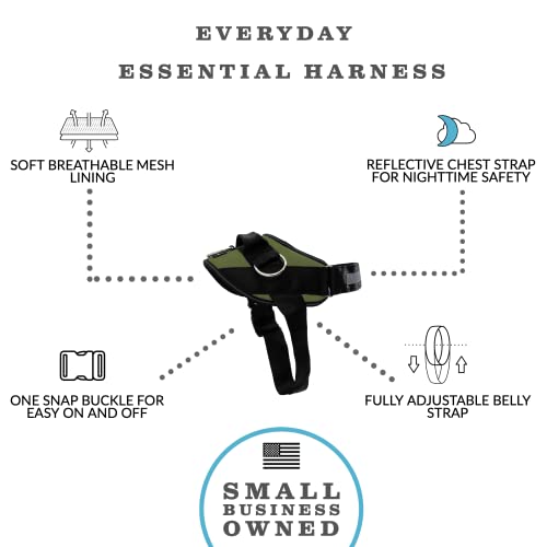 ShawnCo Essential Dog Harness, No-Pull Pet Vest with 3 Leash Clips, No Choke, Reflective, Adjustable and Padded, for Easy Walking and Training for Small, Medium and Large Dogs (Olive Green, M)