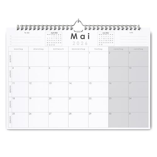 Huurdies Wandkalender 22 Monate im Voraus A3+ Mit Wochennummern und deutschen Feiertagen Spiralbindung Platz für Notizen Hochwertiges Papier