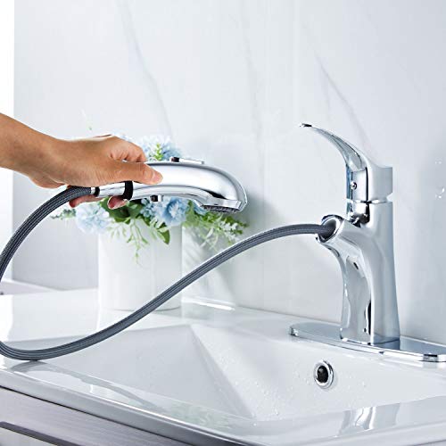 Pull Out Bathrooom Faucet YBlucklly Faucet 1-Handle Bathroom Sink Faucet One Handle Lavatory Sink Chrome Faucet with Sprayer Single-Handle Pull Out Sprayer Spare Bathroom Vanity Bath Faucet