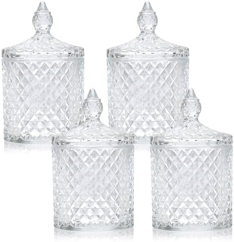 4 Pack Crystal Glass Apothecary Jars with Lids, Qtip Holder Set