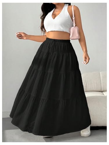 Image of Verdusa Women's Long Maxi Skirt Boho Flowy Flared Ruffle Skirts 2026 Beach Vacation Summer Going Out Outfits