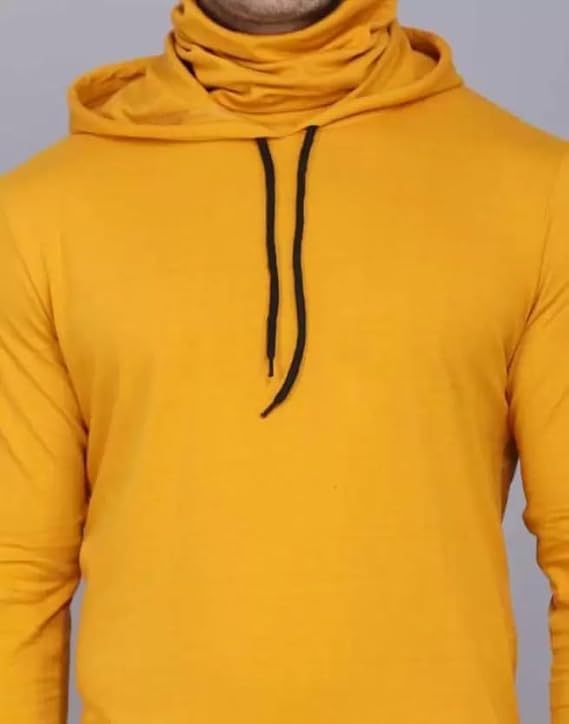 Image of Cotton Solid Men Hooded Neck with Mask Sweatshirt Full Sleeves Hoodie /Sweatshirt for Men (Mustard) - Pack of 1 || BZ2