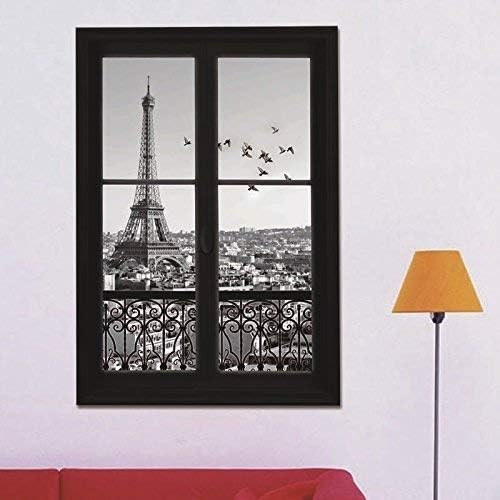 Amazon Com Home Find Window 3d Vintage France Paris Eiffel Tower Removable Vinyl Faux Window Frame Bedroom Living Room Playroom Nursery Glass Wall Stickers Decals 18 Inches X 27 Inches Baby