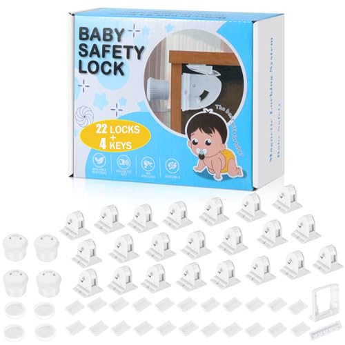 Paquete de 22 cerraduras magnéticas para armarios para seguridad infantil, cerraduras de cajones a prueba de bebés, cerraduras magnéticas de seguridad para puertas de armarios y cajones, fácil