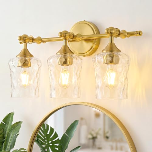 FYNVEX 3-Light Bathroom Vanity Light Fixture Over Mirror, Brushed Gold by FYNVEX - Used condition - US$63.20
