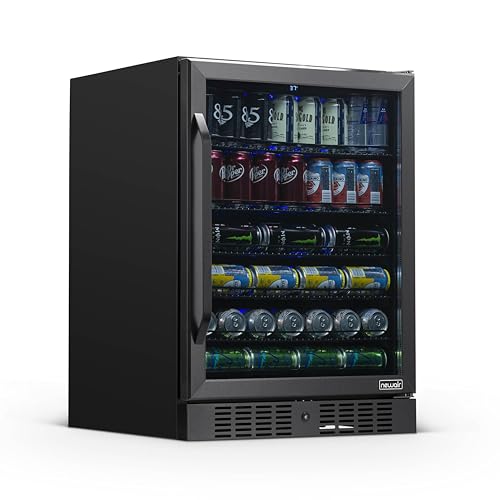 Image of NewAir Beverage Refrigerator with Glass Door | 177 Can Mini Fridge for Bedroom, Dorm, Office, or Gaming Setup | Soda, Beer, and Wine Cooler | Black Stainless Steel