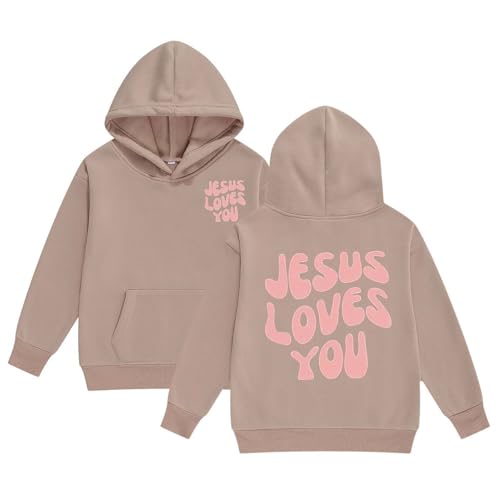 Jesus Loves Me This I Know Hoodies for Teen Girls Trendy Youth Long Sleeve Sweatshirts Tween Tops Preppy Clothes 03 Khaki 10-11 Years