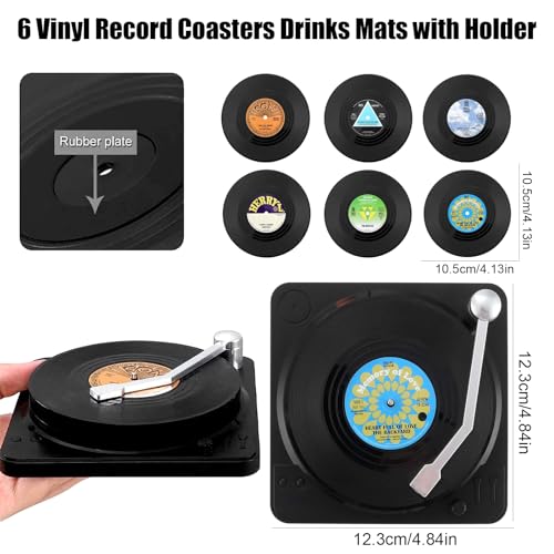 Miniatura 3 de Liekadijiae 6 Posavasos De Silicona, Posavasos Retro De Vinilo Con Soporte, En Forma De Discos De Vinilo, Para Café, Té, Jarra De Cerveza, Vino, De Cristal, Casa Y Bar
