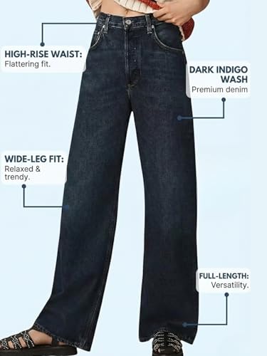 Image of GRECIILOOKS High Waist Jeans for Women - Wide Leg Straight Fit Denim | Baggy Cargo Style Casual Pants for Girls & Daily College Wear