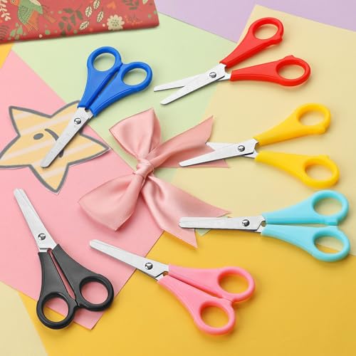 Asdirne Kinderschere, stumpfe Spitze, Sicherheit für Kinder, Vorschüler, Kleinkinder, Edelstahl-Klingen mit Zentimeter-Skala, genaueres Schneiden, 6 Stück