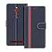 Produktbild COODIO Handyhülle für Asus Zenfone 2 ZE551ML Handy Hülle, Zenfone 2 ZE551ML Hülle Leder Handytasche für Asus Zenfone 2 ZE551ML Klapphülle Tasche, Dunkel Blau/Rot