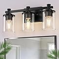 L LOHAS LED Bathroom Vanity Light, 3-Light Modern Black Wall Sconce Lighting with Clear Glass Shade, Bathroom Lighting Fixtures Over Mirror, Vanity Light for Bathroom 17in