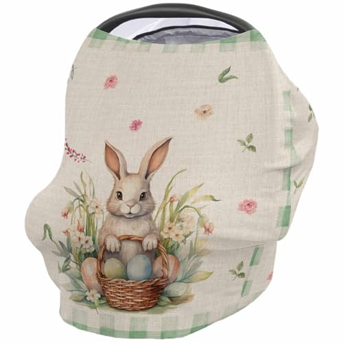 Nursing Cover for Breastfeeding Scarf, Easter Green Plaid Check Egg Bunny Plants Baby Car Covers Super Soft Multi Use for Canopy Shopping Cart Cover Blanket Stroller Cover