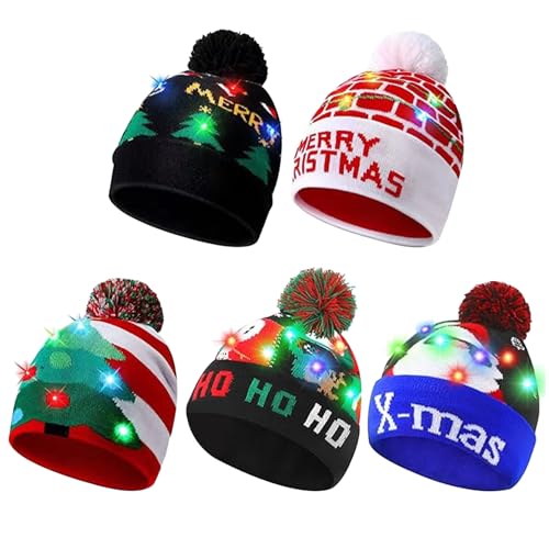 Gorro de Navidad con luces LED de punto para fiestas familiares y mercadillos