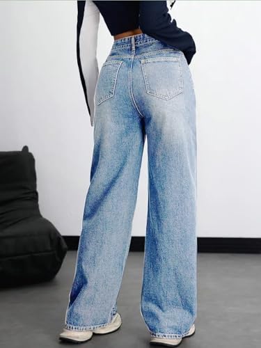 Image of KOTTY Women's High Rise Wide Leg Denim Jeans | Relaxed Fit Casual Everyday Jeans for Women