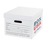 BOX USA Boxes with Lids and Handles (12-Pack) - File Storage Boxes for Office Supplies, Book Storage, Moving, and Packaging, Fits Letter and Legal Paper, Removable Lid