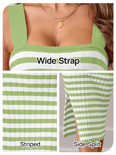 Image of MEROKEETY Womens Summer Striped Bodycon Midi Dress 2026 Beach Vacation Sleeveless Tank Ribbed Knit Baby Shower Sweater Dress