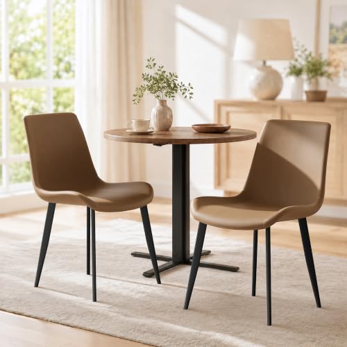 Image of Modern Dining Chairs Set of 8, PU Leather Dining Room Chairs, Upholstered Kitchen Chairs with Ergonomic Backrest & Sturdy Metal Legs, Perfect for Dining Room, Living Room, Brown