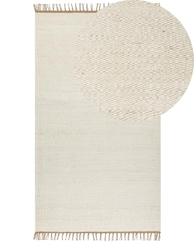 Beliani Teppich Läufer Jute beige mit Fransen 80 x 150 cm hangewebt natürlich Boho Lunia