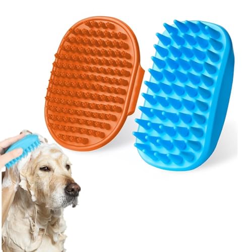 JOZMMZEOOA Silikon Hundebürste 2 Stücke Hunde Badebürste mit Loop Handle Silikon Shampoo Bürste Bruâ€¦ – Miniatur