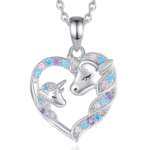 EUDORA Harmony Ball Collar para Madre Hija Plata de Ley 925, Unicornio Colgante Mama y Hijo Corazón Joyería de Mamá de Hija Hijo, Original Día de la Madre Regalo para Mamá Hija Esposa, 18'