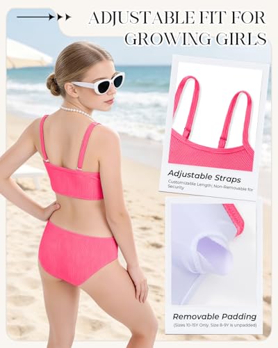 Image of Century Star Girls Ribbed 2-Piece Bikini Swimsuit - Fully Lined Modest Bathing Suit for Teens & Tweens