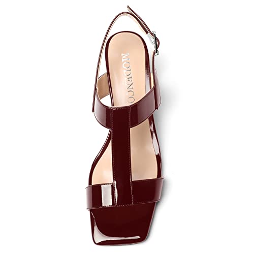 MODENCOCO Women's Strap Buckle Patent Slingback Dating Fashion Square Toe Chunky Low Heel Heeled Sandals 2 Inch3