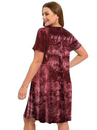 Image of ZENNILO Women's Plus Size Swing Dress with Pockets Casual Summer Dresses V Neck Short Sleeve T Shirt Dress for Women