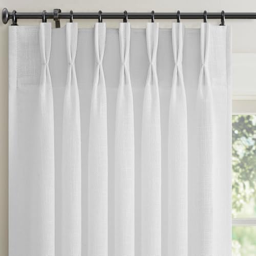 Natural Beige White Linen Curtains 90 Inch Long 2 Panels