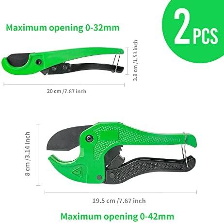 2Pcs Ratcheting Plastic Pipe Cutter, Heavy Duty Ratchet PVC Pipe Cutter, Plastic Pipe Shear for PPR PEX PVC Plastic Hoses Plumbing Pipe(Up to 0-32 &0-42mm)