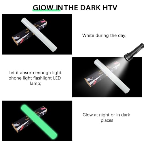 Image of RENLITONG Luminous Green Glow in The Dark Heat Transfer Vinyl HTV Rolls - 12 inch x 10ft Iron on Vinyl for T-Shirts Costumes, PU Elastic HTV Roll for All Cutter Machines Easy to Cut & Weed