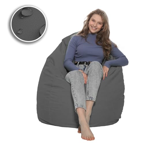 HomeIdeal - Sitzsack XXL Bodenkissen für Erwachsene & Kinder - Geeignet für Gaming oder Entspannen - Indoor wie Outdoor da er Wasserfest ist - mit EPS Perlen, Farbe:Anthrazit, Größe:XXL