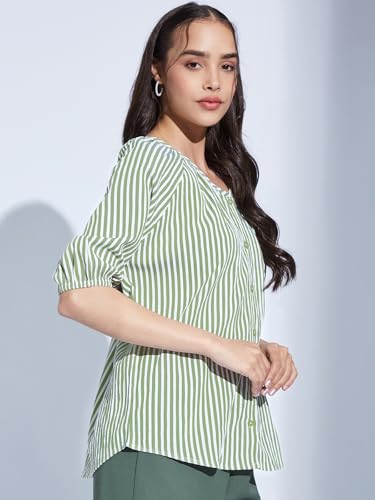 Image of Selvia Women Textured Crepe Printed Top Regular fit Shirt Style Top Round Neck Half Sleeve Stylish Top