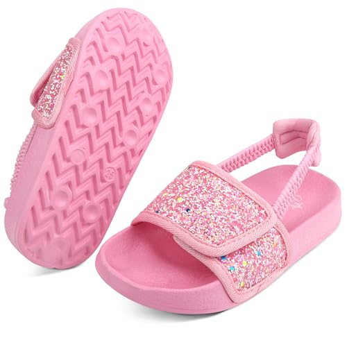Badelatschen Kinder Mädchen Badeschlappen Sommer Hausschuh rutschfest und Leicht Strand Slippers Karikatur Dusch Badeschuhe Weiche Flache Strand Sandalen 32 Rosa