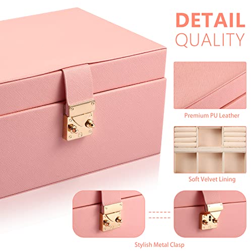 Chfong Jewelry Box, 2 Layers Pu Leather Display Jewellery Holder, Removable Travel Portable Jewelry Case For Necklace Earrings Rings Bracelets, Jewelry Boxes Organizer For Women Girls Wife - Pink #TOP5