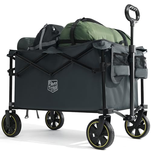 TIMBER RIDGE Carro Camping Plegable 200L con Portavasos Mango Ajustable Carro de Jardín para Todos los Terrenos Al Aire Libre Camping Compras Pesca Carga MAX 100kg
