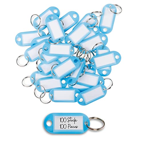 WINTEX Llaveros plastico con etiqueta - Set de 100x llavero identificador llaves - Etiquetas llaves personalizables para apartamentos casas oficina taller bicicleta - Azul claro