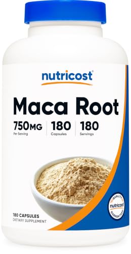 Image of Nutricost Maca Root Capsules 750mg, 180 Capsules For 180 Servings | Lepidium meyenii