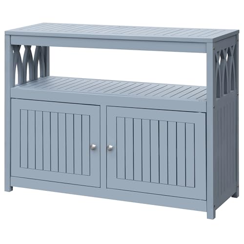 Greesum-2-Tier-Outdoor-Storage-Cabinet-in-Acacia-Wood-with-2-Magnetic-Doors-for-Garden-Picnic-Buffet-TV-Stand-or-Bar-Table-Grey Greesum 2 Tier Outdoor Storage Cabinet in Acacia Wood with 2 Magnetic Doors for Garden Picnic Buffet TV Stand or Bar Table Grey