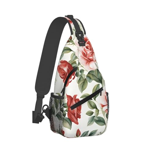 Mochila bandolera unisex con patrón de flores rosas miniatura 2